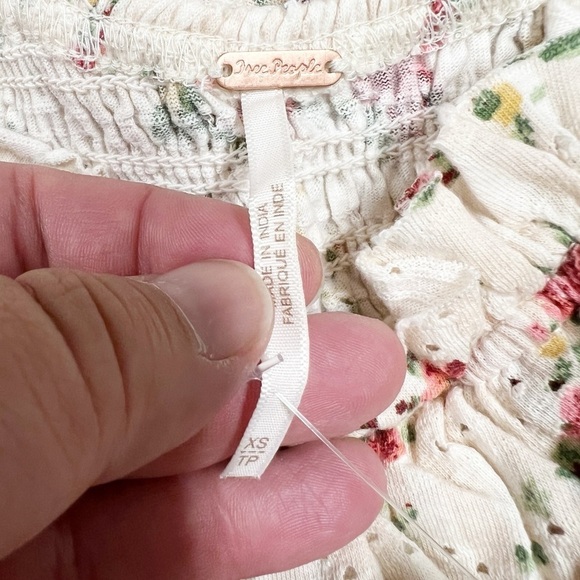 Free People Womens Striped Floral Eyelet Jersey Ruffle Favorite Girl Top Size XS - Picture 7 of 10